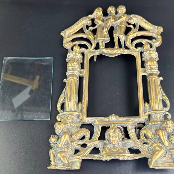 Antique Art Nouveau Brass Picture Frame – 14" Tall - Picture 3 of 9